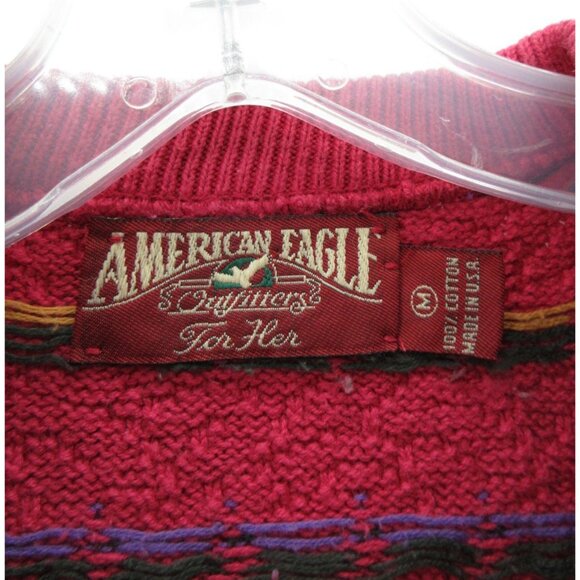 VINTAGE American Eagle Sweater Medium Pullover Birdseye AOP 90s USA * - Picture 9 of 11